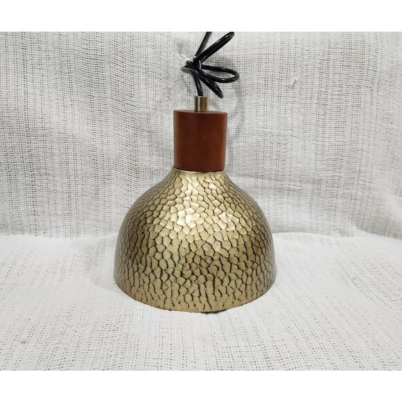 8″ Hammered Bronze Gold Pendant Light – Wood Accent - Picture 1 of 5